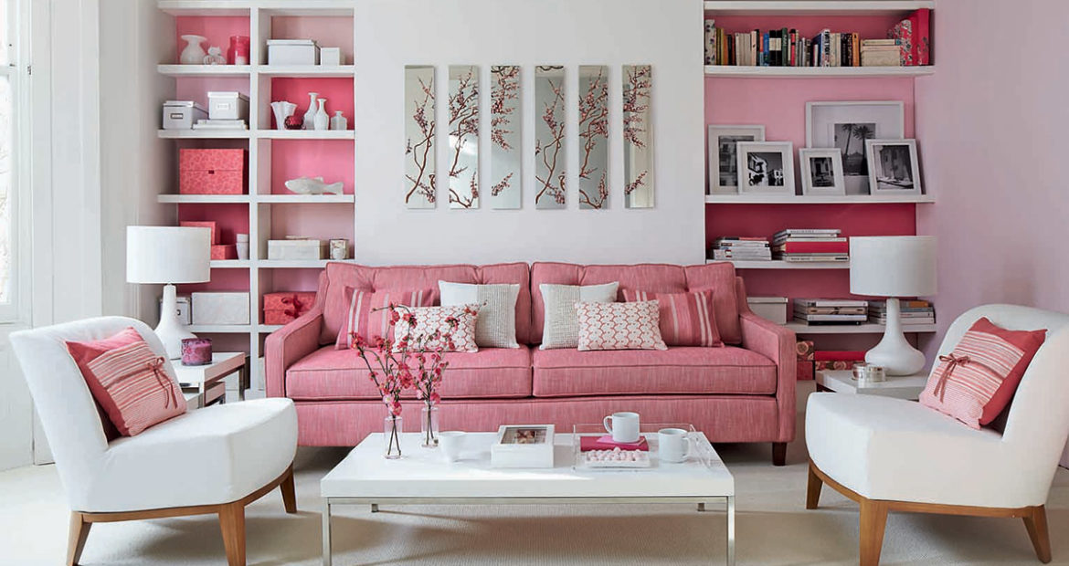 living room with pink accent