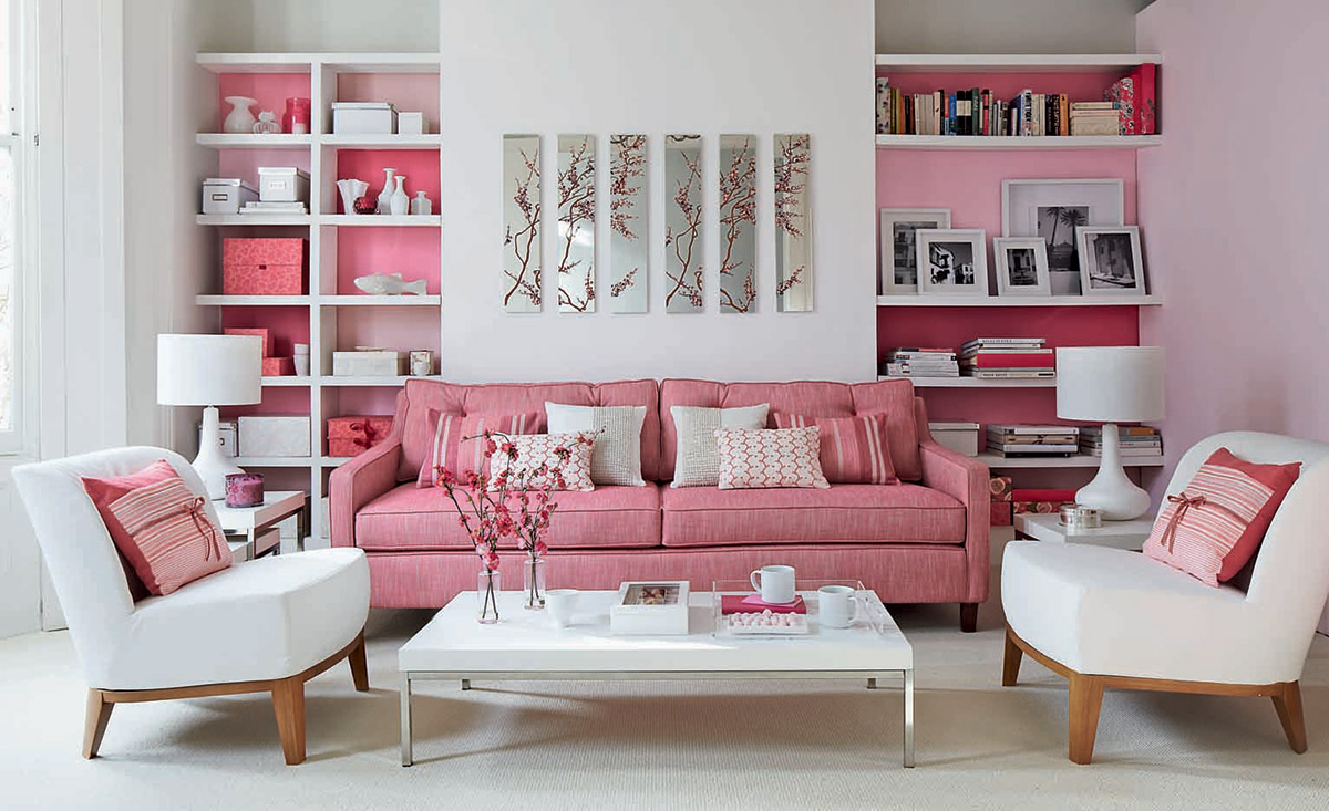 black grey pink living room